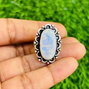 Hot Selling Original Marquise Oval Shape Moissanite 925 Sterling Silver Wedding Ring Fine <b>Rainbow</b> Moonstone Factory Wholesale - Product Image 4