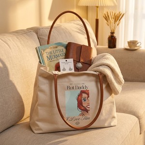 Sac fourre-tout en toile imprimé Petite Sirène pour femme, grand sac à bandoulière personnalisé, réutilisable, pour courses, voyages quotidiens, cadeau - Product Image 3