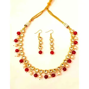 Ensemble de collier en perles multicolores Kundan plaqué or 18 carats, style vintage, base en cuivre, bijoux fins pour mariages - Product Image 2