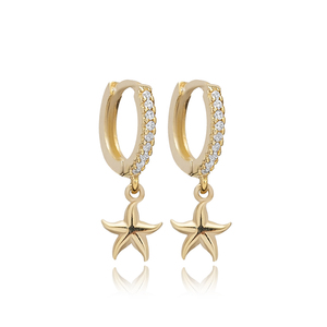 ต่างหูห้อยประดับดาวทะเลประดับเพชร CZ สไตล์ตุรกี ขายส่ง งานแฮนด์เมด เงินแท้ 925 - Product Image 1