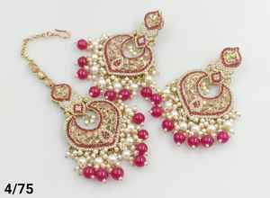 Moitipearl ต่างหูชุบทองอินเดียแบบดั้งเดิมต่างหูห้อยและโทนสี & mangtikka ชุดผู้หญิงและเด็กผู้หญิง - Product Image 3