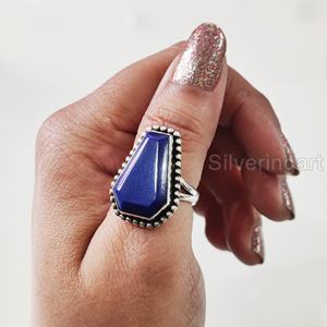 Anillo de Plata de Ley 925 Hecho a Mano para Mujer con Gema Natural de Lapislázuli en Forma de Ataúd, Piedra de Nacimiento de Septiembre, Aniversario Oriental - Product Image 5