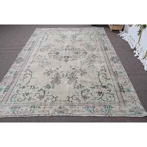 Tapis de 6,5 x 9,9 pieds, grand tapis turc vintage, tapis en laine beige - Product Image 1