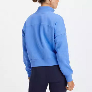 Sudadera de punto para mujer, de invierno, con cremallera de un cuarto, estilo urbano, transpirable, con logo frontal, de manga larga, de alta calidad - Product Image 2