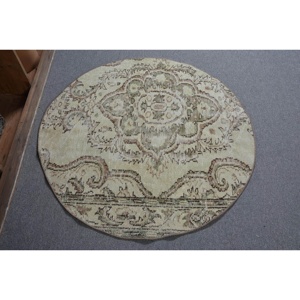 Alfombra Turca Redonda Vintage de 3.9x3.9 pies (120x120 cm), Alfombra Marroquí Marrón - Product Image 1