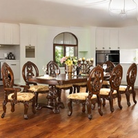 Ensemble de table à manger de luxe artisanal en teck massif, 9 pièces, mobilier moderne, chaises rembourrées, maison, appartement, hôtel, bois de Java