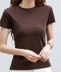 T-shirt en viscose pour femmes, été, 95% viscose, 5% élasthanne, manches courtes, col rond, coupe classique, tissu tricoté, fabrication au Bangladesh - Product Image 5