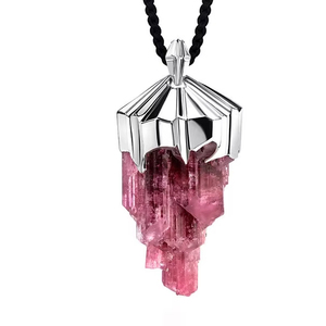 Grand collier en cristal de tourmaline de rubellite pendentif en argent cadeau d'anniversaire de mariage personne spéciale style LOTR bijoux anciens - Product Image 1