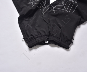 Pantalon unisexe noir imprimé toile d'araignée, fermeture à cordon, coupe ample, style adulte - Product Image 2