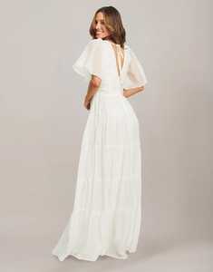 2025 nouvelles vacances d'été plaine été bohème Maxi robe demi manches blanc 100% rayonne tissu dames robes pour les femmes - Product Image 3