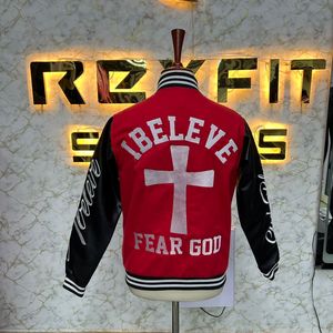 แจ็กเก็ตผู้ชายผ้าวูลปักไหมพร้อมกระดุมปิดเสื้อแจ็กเก็ตหลากสี - Product Image 2