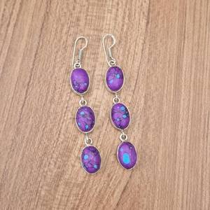 Pendientes multipiedra turquesa púrpura, chapados en plata 925 pendientes colgantes, joyería de cristal bohemio hecha a mano, regalo para ella étnica - Product Image 5