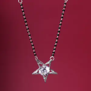 Collar Estrella de Plata, Mangalsutra de Moda con Diamante de Circonita Cúbica, Cadenas de Acero Inoxidable, Chapado en Rodio y Oro, Regalo para Mujer - Product Image 4