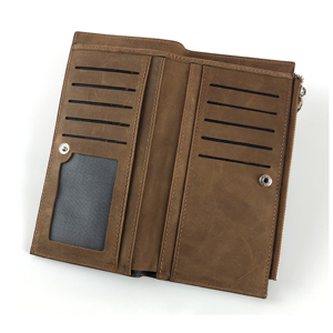 Premium Zippered Hand Band Genuine Leather Wallet <b>Slim</b> Luxury Design Logo Brown Color Size 9.5cm-18.5cm-2cm Made Turkey - Product Image 4