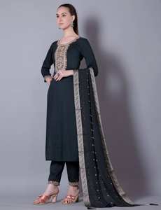 Pantalon Kurti indien pakistanais en coton brodé pour femmes Dupatta vêtements de fête catalogue en gros excellente valeur Radhika - Product Image 2