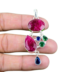 Boho Style 925 argent Sterling rubis pierres précieuses pendentif bijoux à la main en argent pendentif bijoux pour femmes cadeau de mariage pour elle - Product Image 1