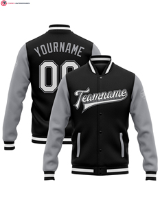 Chaqueta de hombre de fábrica de bombardero blanco y negro de alta calidad, chaqueta universitaria de béisbol Vintage de gran tamaño con estampado bordado personalizado para hombre - Product Image 3