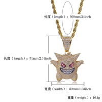 Venta al por mayor Iced Out Anime Unique Gengar Charm collar joyería regalo Hip Hop mascota elfo fantasma Colgante con cadena de cuerda de acero inoxidable