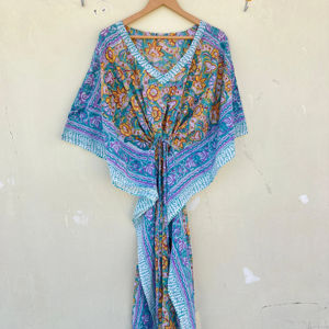 100% Cotton Kaftan with Indian Floral Design Long Casual Beach Bikini Cover for <b>Moms</b> for Summer and Autumn Spring ODM Supply - Product Image 1