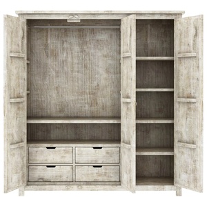 Armario de 3 puertas de madera de teca maciza moderno hecho a mano, estantes de Mandala tallados encalados, cajones, apartamento, dormitorio, uso en Hotel - Product Image 4