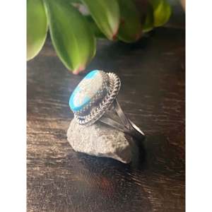 South Hill Turquoise Sterling <b>Silver</b> <b>Ring</b> Size 7.75-Vintage Bezel <b>Set</b> Fashion Jewelry - Product Image 4