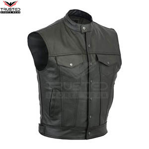 Precio de fábrica Cuello en V Diseño personalizado Hombres Chaleco de cuero Color sólido Cantidad a granel Hombres Chaleco de cuero - Product Image 3