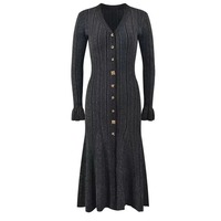 Robe longue ajustée au taille, style unique, tricot pour femmes