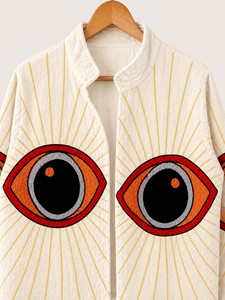 Manteau bohème brodé à motif œillets, col mandarin, manches lanternes, longueur intégrale, vêtement d'extérieur décontracté pour adulte, idéal pour l'automne - Product Image 4