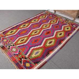 5.4x8 ft Vintage Turkish Rug, Large Rug, Kilim <b>Red</b> <b>Wool</b> Rug - Product Image 2