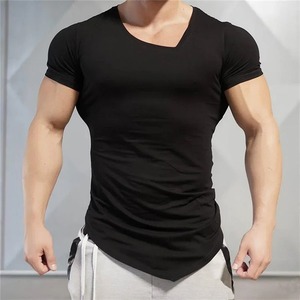 Marca sólida ropa gimnasios camiseta para hombre Fitness Camiseta ajustada algodón Slim fit camiseta hombres culturismo verano Top camiseta en blanco - Product Image 6