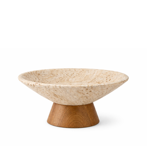 Cuenco Decorativo de Piedra Travertino Natural de Lujo con Base de Madera Oscura para Exhibición en Mesa de Centro Moderna, Decoración de Interiores para el Hogar - Product Image 5