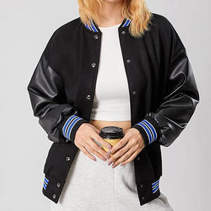 Chaquetas universitarias bordadas con logotipo personalizado para mujer, ropa de calle al por mayor, Mangas de cuero, prendas de vestir con letras sólidas - Product Image 3
