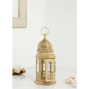 Linterna de vela marroquí de Metal dorado/vidrio de diseño atractivo para el hogar, jardín, decoraciones de Pascua, linternas colgantes ecológicas - Product Image 5