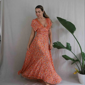 Nouvelle arrivée Sexy sans manches col en v profond dos nu mode femmes été Floral Maxi robe 2025 nouveauté au meilleur prix toujours - Product Image 1