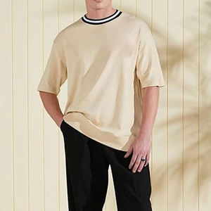 100% coton personnalisé poids lourd Anti-rides surdimensionné plaine tricoté hommes T-Shirt col rond solide motif hommes T-shirts - Product Image 3