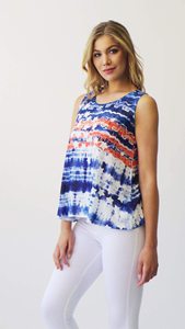 Camiseta sin mangas con estampado Tie Dye para mujer, cuello redondo, informal, holgada, transpirable, de punto, con patrón azul, blanco y rojo - Product Image 2