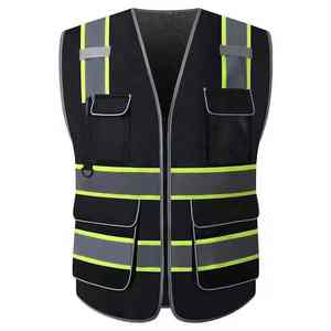 Chaleco de Seguridad de Alta Visibilidad Personalizado, Reflectante Negro, Transpirable, con Bolsillos y Luz LED para Construcción y Tráfico, Hecho en Pakistán - Product Image 1