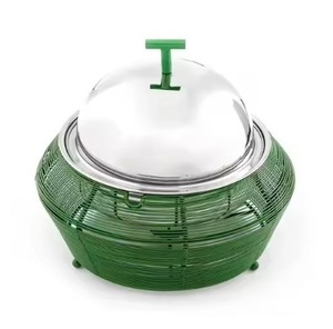 Réchauffeur d'aliments en métal en acier de qualité 304 de haute qualité Style arabe conception de fil vert casserole chaude servant un plat de chauffe-plats - Product Image 1