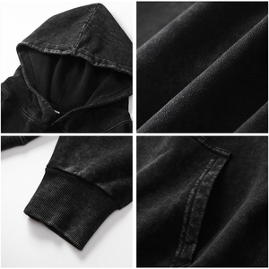 Venta al por mayor ácido lavado pesado 350 gramos algodón sudaderas hombres de gran tamaño desgastado Vintage lavado en relieve impresión sudaderas con capucha - Product Image 2