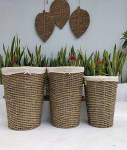 Cesta de almacenamiento multiusos moderna ecológica con asa, círculo tejido a mano, algas marinas naturales, ayuda a mantener el hogar ordenado - Product Image 5