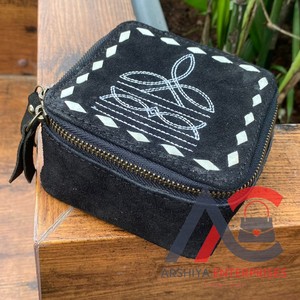 Chic Vintage Style botte point daim cuir Portable petit étui à bijoux voyage boîte à bijoux anneau collier bijoux mallette de rangement - Product Image 1