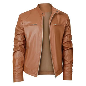 Venta al por mayor de los hombres de cuero genuino acolchado antibacteriano de alta calidad de otoño chaquetas de motorista Casual Slim Fit prendas de vestir exteriores de diseño personalizado - Product Image 4