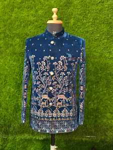 Vêtements islamiques de haute qualité en velours indo-occidental Sherwani Kurta pour mariage Robe musulmane avec costumes pour hommes - Product Image 3