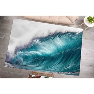 Water Wave <b>Rug</b>, Blue <b>Rugs</b>, Coastal <b>Rugs</b>, Printed <b>Rug</b>,<b>Chenille</b> <b>Rug</b> - Product Image 4