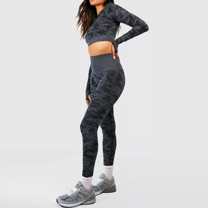Women's High Waist Reversible Workout Activewear Set Wholesale Sports Bra and Solid <b>Pattern</b> <b>Leggings</b> for Gym Fitness Yoga - Product Image 2