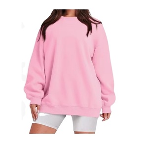 เสื้อสเวตเชิ้ตคอกลมปักลายแบบกำหนดเองสำหรับผู้หญิง ผ้าฝ้ายฟลีซหนานุ่ม สีชมพู ทรงหลวมไหล่ตก - Product Image 1