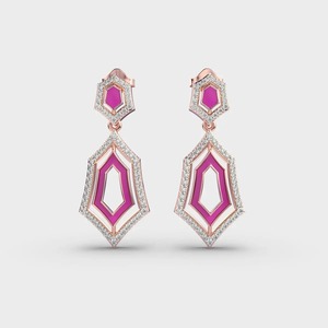 Luxury Geometric Drop <b>Earrings</b> for Women Silver Plated CZ Crystal Pink Enamel Statement <b>Dangle</b> <b>Earrings</b> Fashion Party Jewelry Gi - Product Image 1