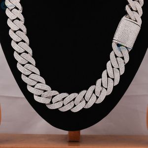 Cadena de eslabones cubanos chapada en oro blanco sólido, cadena de hip hop de moissanita incolora de 22mm para él - Product Image 4