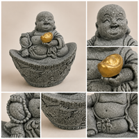 Statuette de Bouddha Yuanbao en pierre bleue sculptée à la main, statue du dieu de la richesse souriant pour la décoration Feng Shui de la maison et du bureau