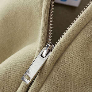 Sweat à capuche zippé beige d'hiver avec poche kangourou, motif uni tricoté, technique délavée - Product Image 2